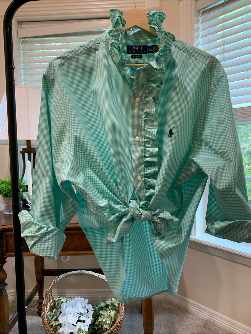 Polo by Ralph Lauren Mint Green Ruffle-Tie Button Shirt
